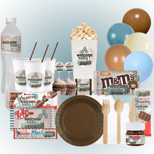 baby shower,baby shower garçon,fete,bebe,garçon,marron,bleu,box,decoration,bonbon et chocolat