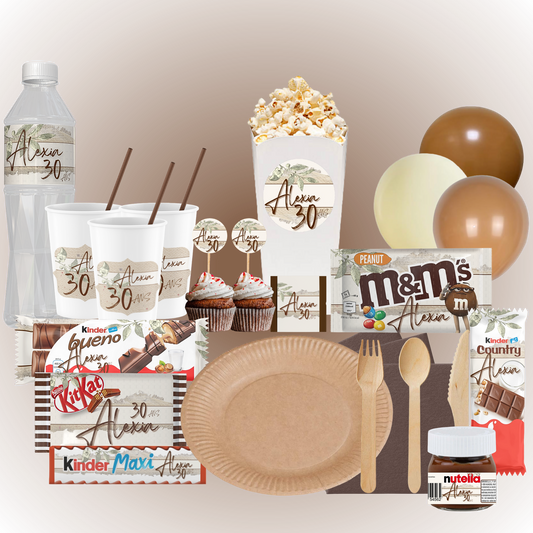 boheme,anniversaire adulte,adulte,homme,femme,marron,beige,vert,box,decoration,bonbon et chocolat